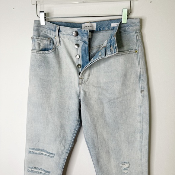 Frame Denim LeOriginal Button Fly Straight Jeans Howard Rips Distressed Size 27 - Picture 5 of 9